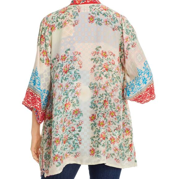 Johnny Was Onyx Reversible Silk Rayon Embroidered Floral Kimono Large - Picture 7 of 7